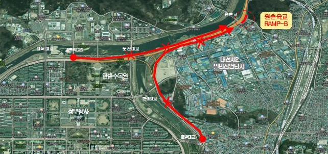 대전시, 천변도시고속화도로 원촌육교 전면 통제 기사 이미지