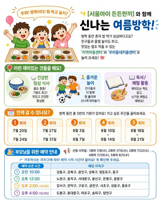 서울시, 방학 중 초등학생 점심 책임지는 '서울아이 든든한끼' 전국 최초 시작 기사 이미지